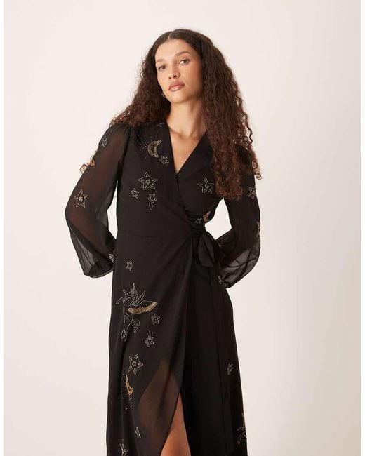 Hope & Ivy Black Embellished Wrap Maxi Dress