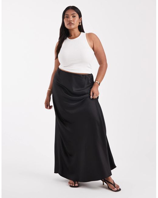 Vero Moda Black Satin Bias Midi Skirt