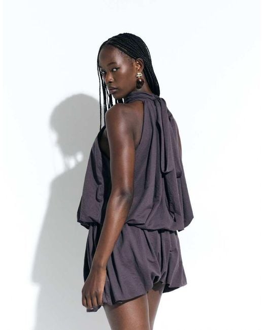 ASOS Blue Co-Ord Linen Look Puffball Bloomer Shorts