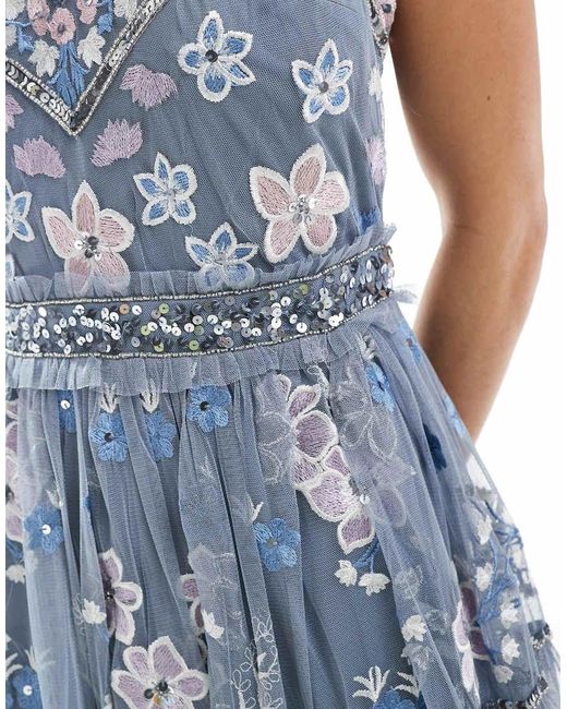 Maya Blue Floral Embellished Cami Midi Dress