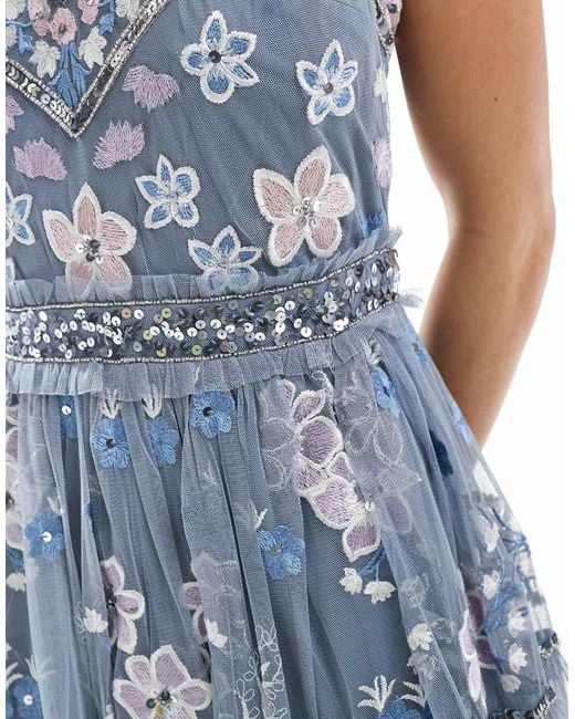 Maya Blue Floral Embellished Cami Midi Dress