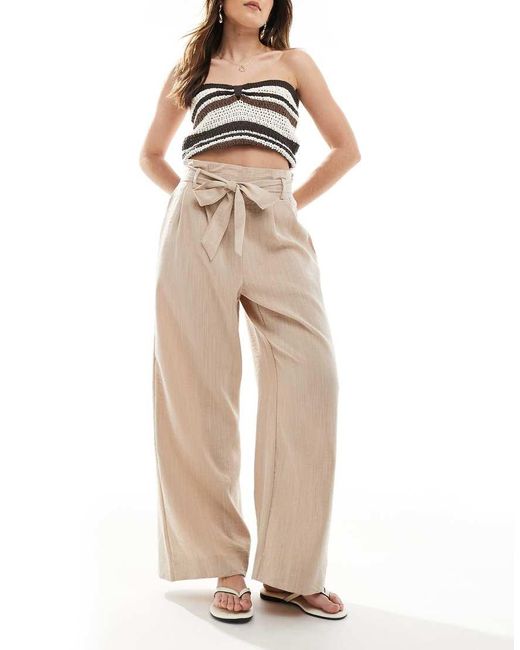 ONLY Broek Met Wijde Pijpen En Gestrikte Taille in het Natural