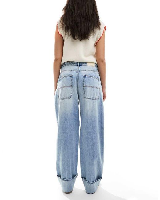 Stradivarius Verstelbare Jeans Met Ronde, Wijde Pijpen in het Blue