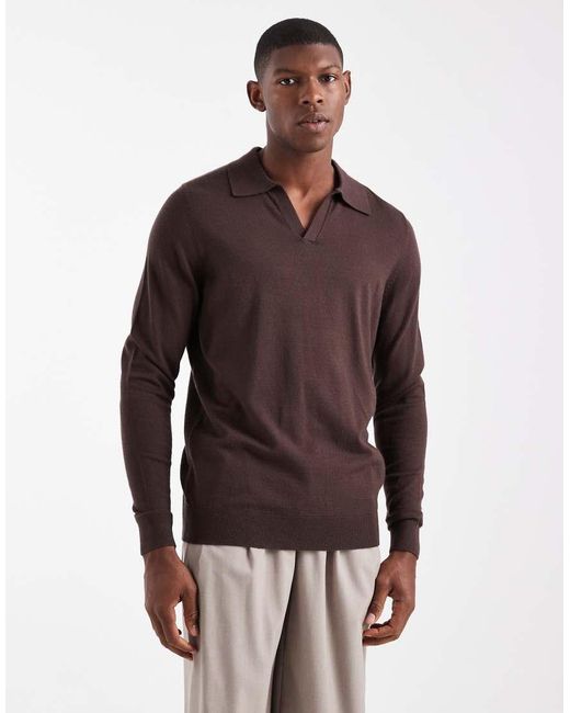 Jersey Con Muesca En El Cuello De Punto De ASOS de hombre de color Brown
