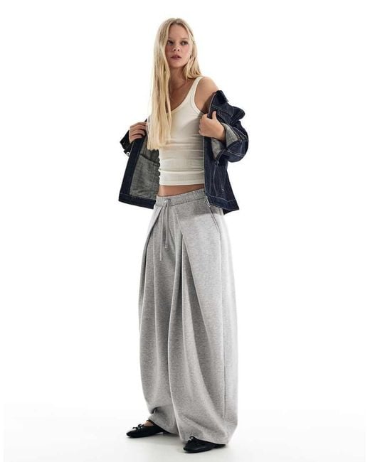 Bershka Blue Petite Neoprene Effect Wide-leg Trousers With Stoppers