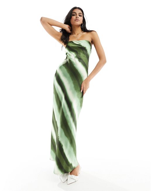 4th & Reckless Green Ombre Stripe Satin Maxi Dress