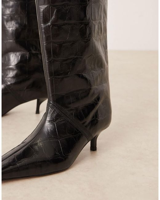 ASOS Natural Calloway Premium Leather Wide Leg Pull On Boots