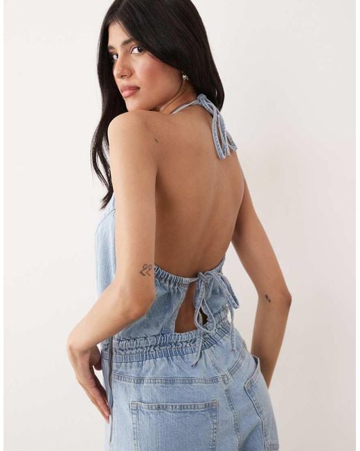 Abercrombie & Fitch Blue High Neck Balloon Leg Denim Jumpsuit