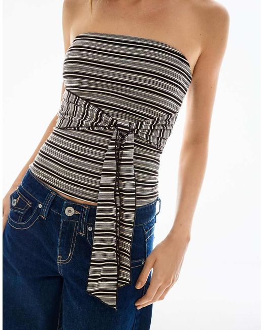 Bershka Blue Bandeau Top With Tie Detail
