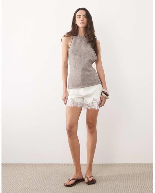 ASOS White Knitted Linen Blend Halter Top