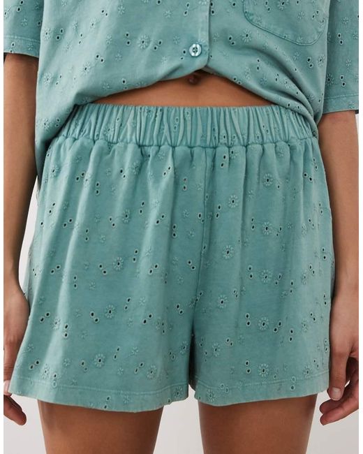 ASOS Blue Tassle Detail Drawcord Jersey Broderie Short