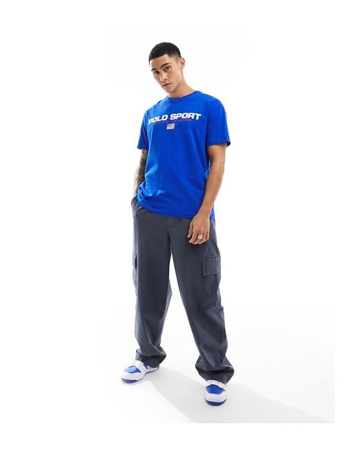 Sport capsule - t-shirt classica oversize medio con logo sul davanti di Polo Ralph Lauren in Blue da Uomo
