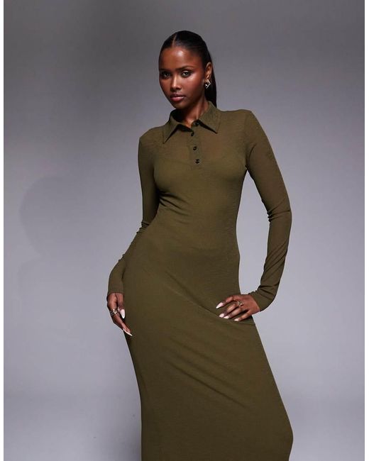 ASOS Green Long Sleeve Double Layer Maxi Dress