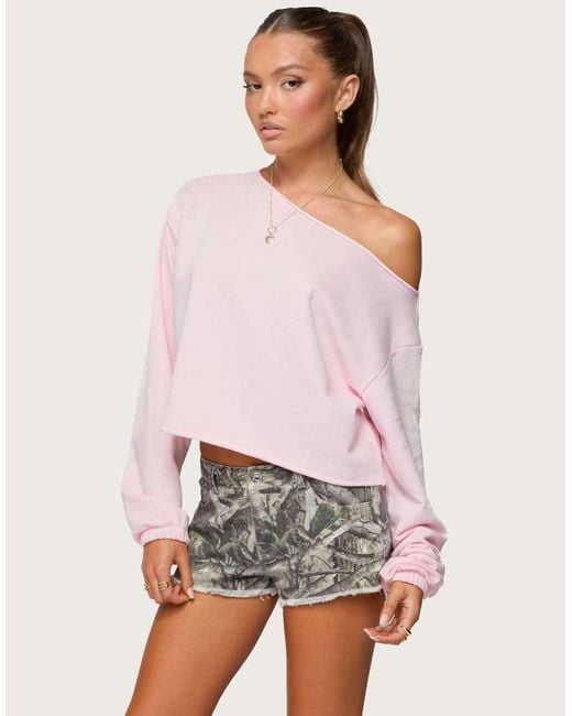 Edikted White Aveline Off Shoulder Light Sweatshirt