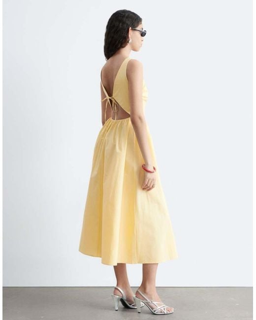 & Other Stories White Rich Cotton Volume Waist Hem Midi Dress