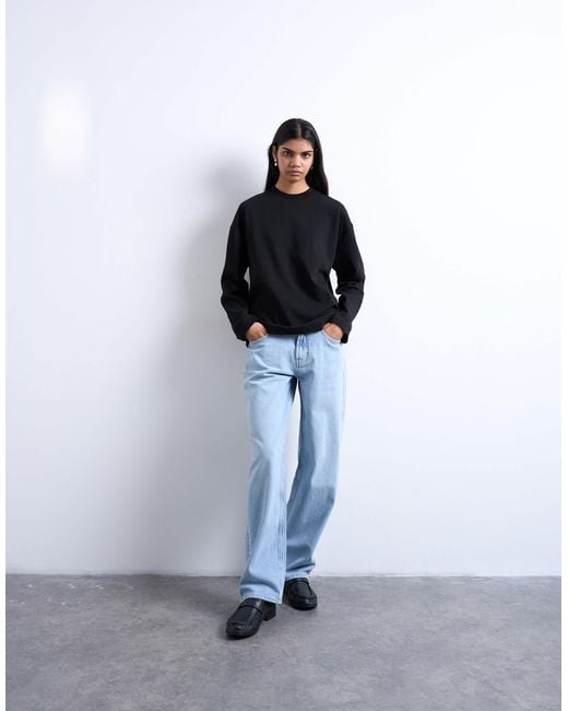 TOPSHOP Black Premium Interlock Long Sleeve Skater Tee