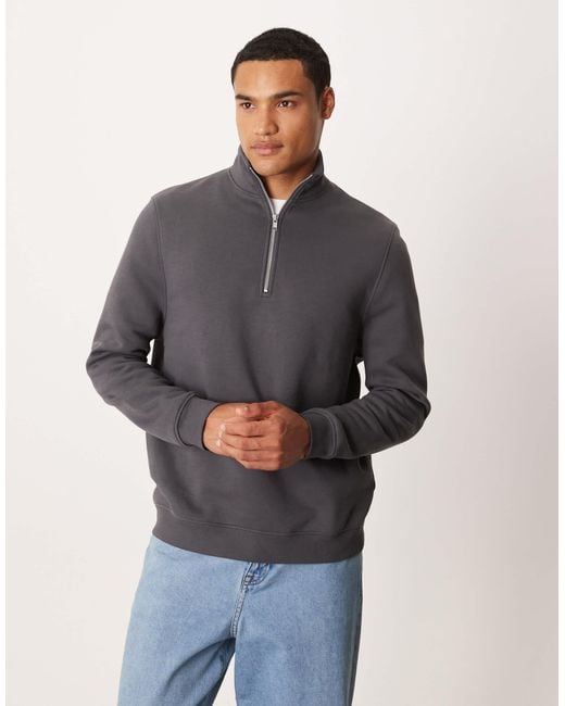 ASOS Gray Essential Standard Fit Quarter Zip Sweatshirt for men