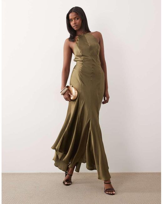 ASOS Natural Seam Detail Open Back Strappy Maxi Dress