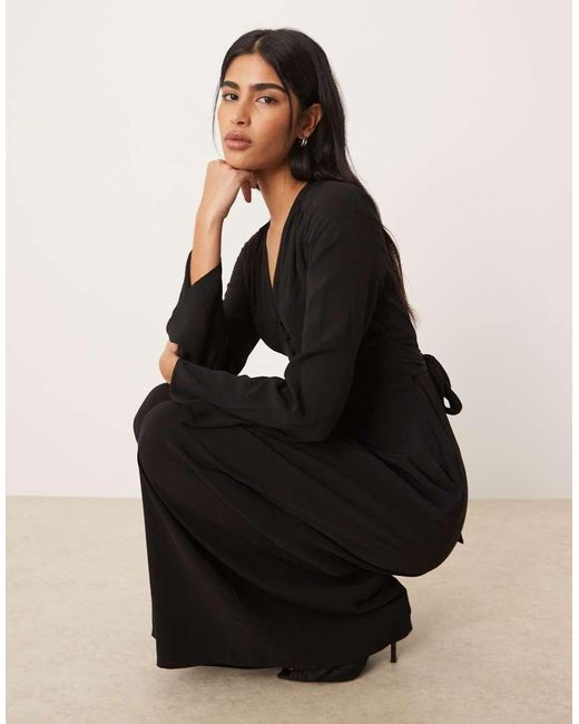 Nobody's Child Black Valencia V-neck Button Front Pleated Leg Jumpsuit
