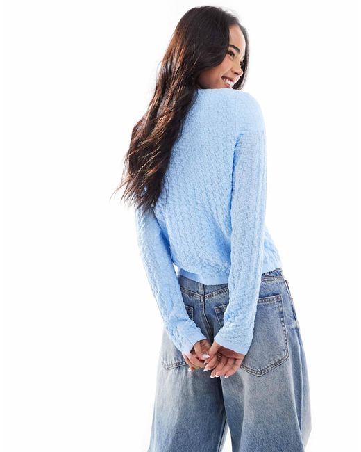 ASOS Blue Textured Knitted Stitch Detail Crew Neck Cardigan