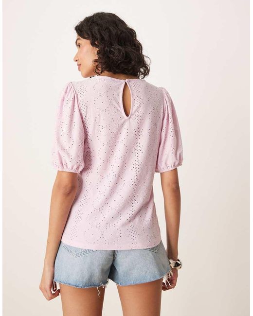 Vila White Broderie T-shirt With Puff Sleeve Detail