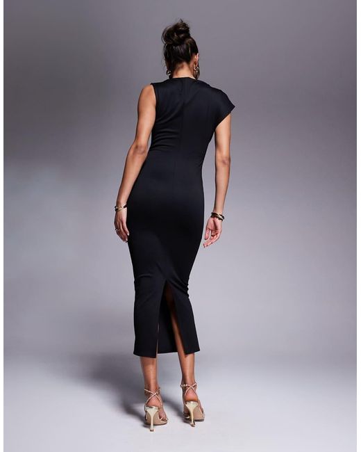 ASOS Blue Asym Sleeve High Neck Midi Dress
