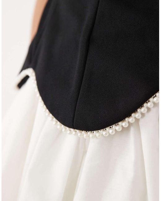 ASOS Black Plunge Mini Dress With Tulle Skirt And Pearl Detail