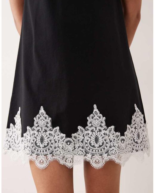 ASOS Black Short Sleeve Mini Dress Lace Trim Hem
