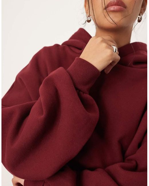 Felpa Oversize Premium Pesante Con Cappuccio Color Merlot di ARRANGE in Red