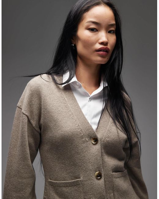 & Other Stories Gray Wool Blend Cardigan With Cinched Waist And Volume Sleeves