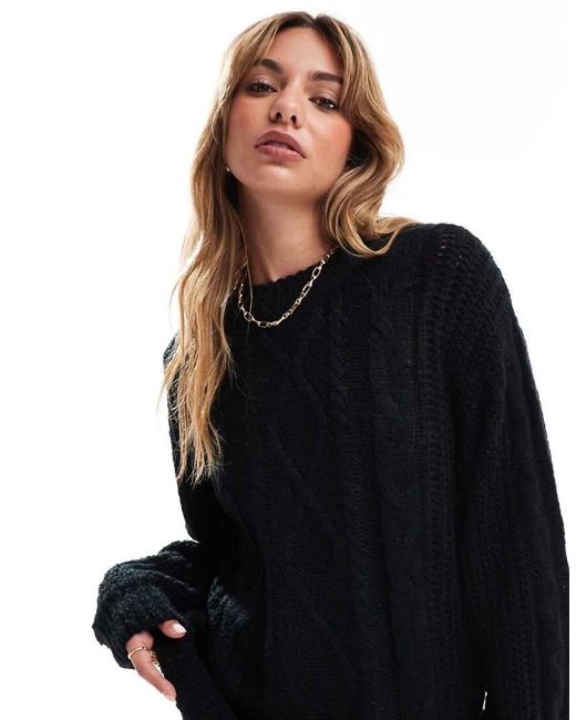 Brave Soul Black Oversized Cable Knit Jumper