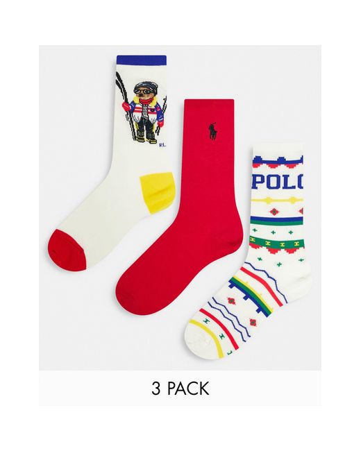 Polo Ralph Lauren Ski Bear Crew Socks 3 Pack in White | Lyst UK