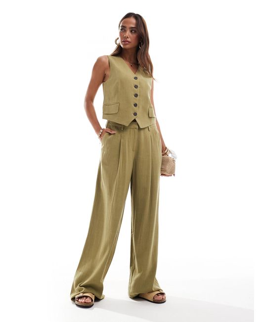 Vero Moda Green Linen Touch Pleat Front Trouser Co-ord