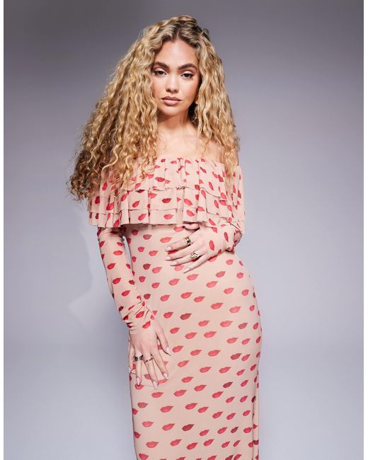 AFRM Multicolor Dahlia Off The Shoulder Maxi Dress With Ruffle Detail