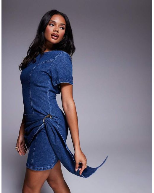 ASOS Blue T-Shirt Dress With D Ring Drape Detail