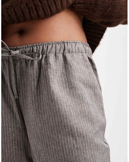 ONLY Brown Wide Leg Pinstripes Trousers