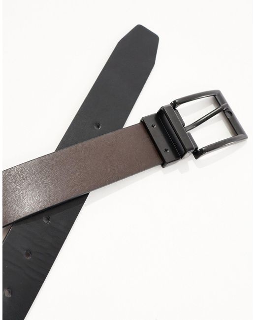 ASOS Gray Reversible Faux Leather Belt With Black Buckle for men