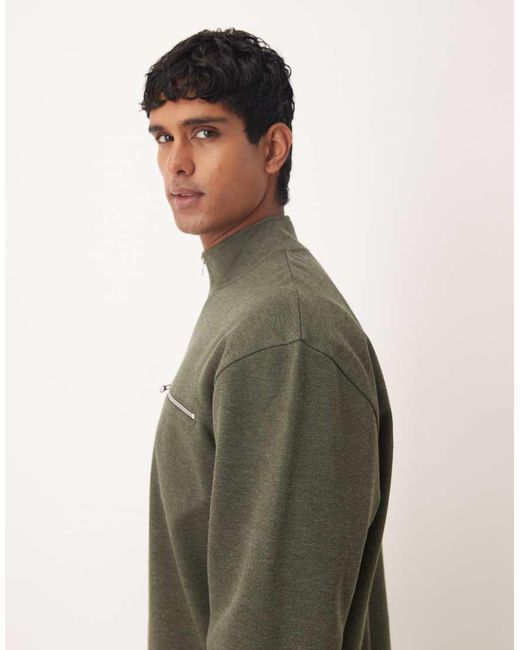 Sudadera Verde Jaspeado Holgada Con Cremallera Corta Y Bolsillo De ASOS de hombre de color Green