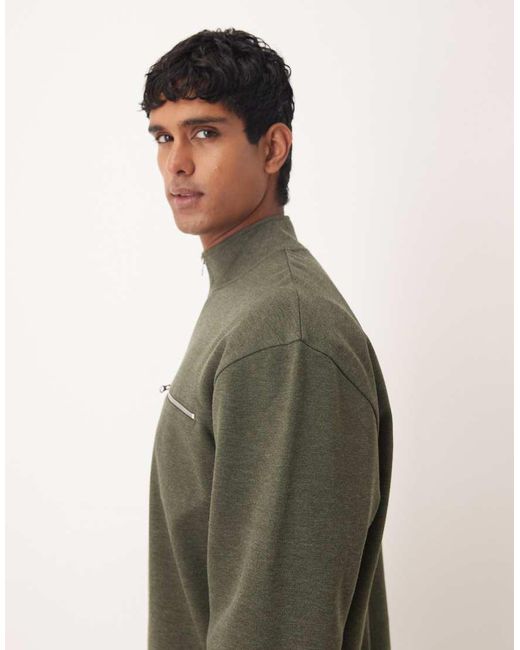 Felpa Comoda Con Zip Corta E Tasca Mélange di ASOS in Green da Uomo
