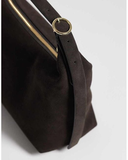 ARKET Black Small Pure Suede Leather Detachable Cross Body Tote Bag