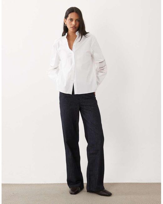 Mango White Embroidered Sleeve Detail Shirt