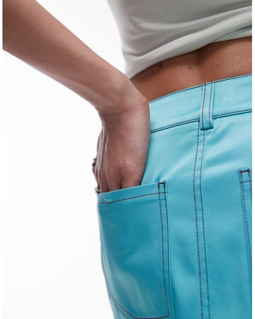 Mini-jupe taille basse à surpiqûres contrastantes - turquoise/bordeaux TOPSHOP en coloris Blue