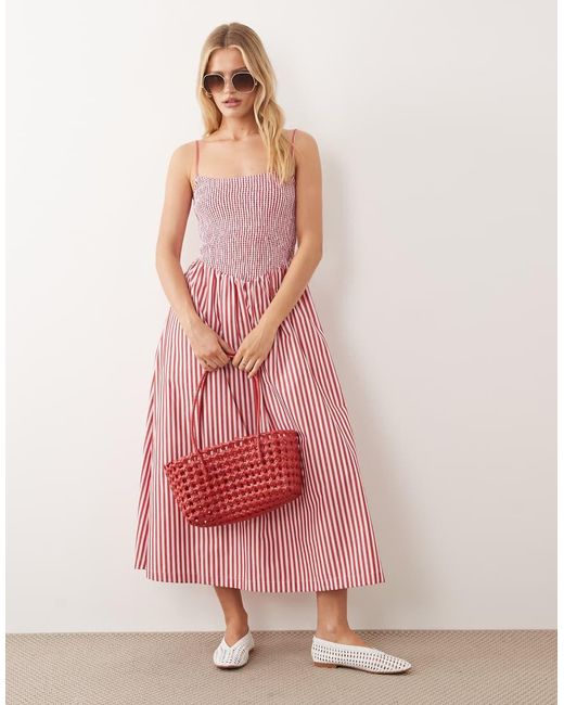 Abercrombie & Fitch Pink Puff Sleeve Smock Midi Dress