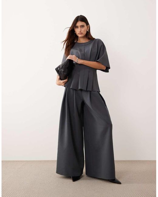 ARRANGE Gray Pleat Waist Tailored Wide Leg Trouser Co-Ord