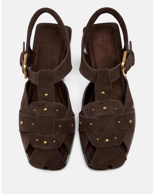 Stradivarius White – gittersandalen aus leder