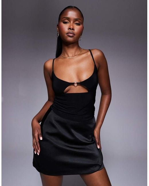 Missy Empire Black Slinky Detail Front Cut Out Cami Top