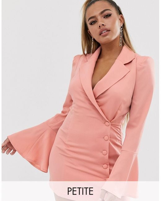 PRETTYLITTLETHING Pink Flare Sleeve Blazer Dress With Button Detail