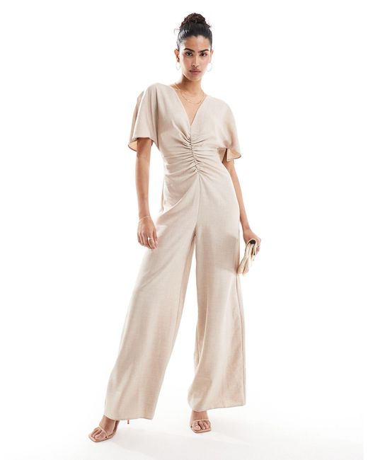 ASOS White Ruched Front Cut Out Back Jumpsuit