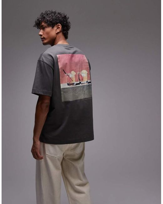 T-Shirt Oversize Antracite Con Stampa Di Negroni Sul Davanti E Sul Retro di Topman in Gray da Uomo