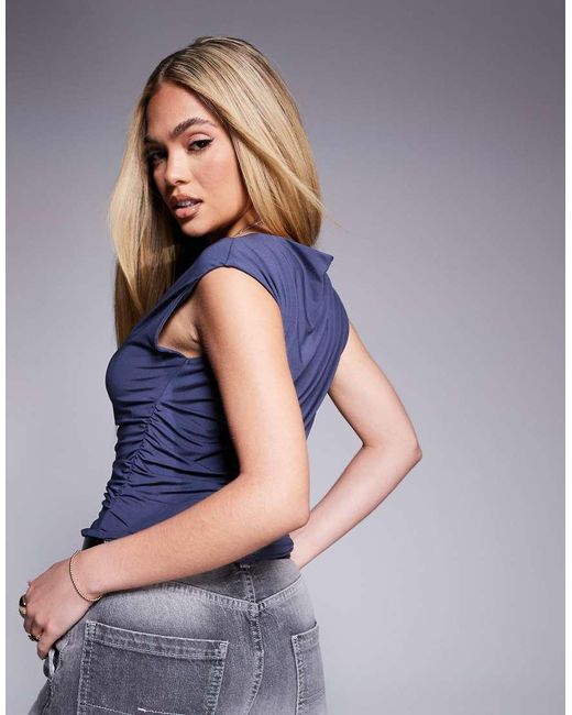 Top Ceñido De Doble Capa Con Laterales Fruncidos De ASOS de color Blue